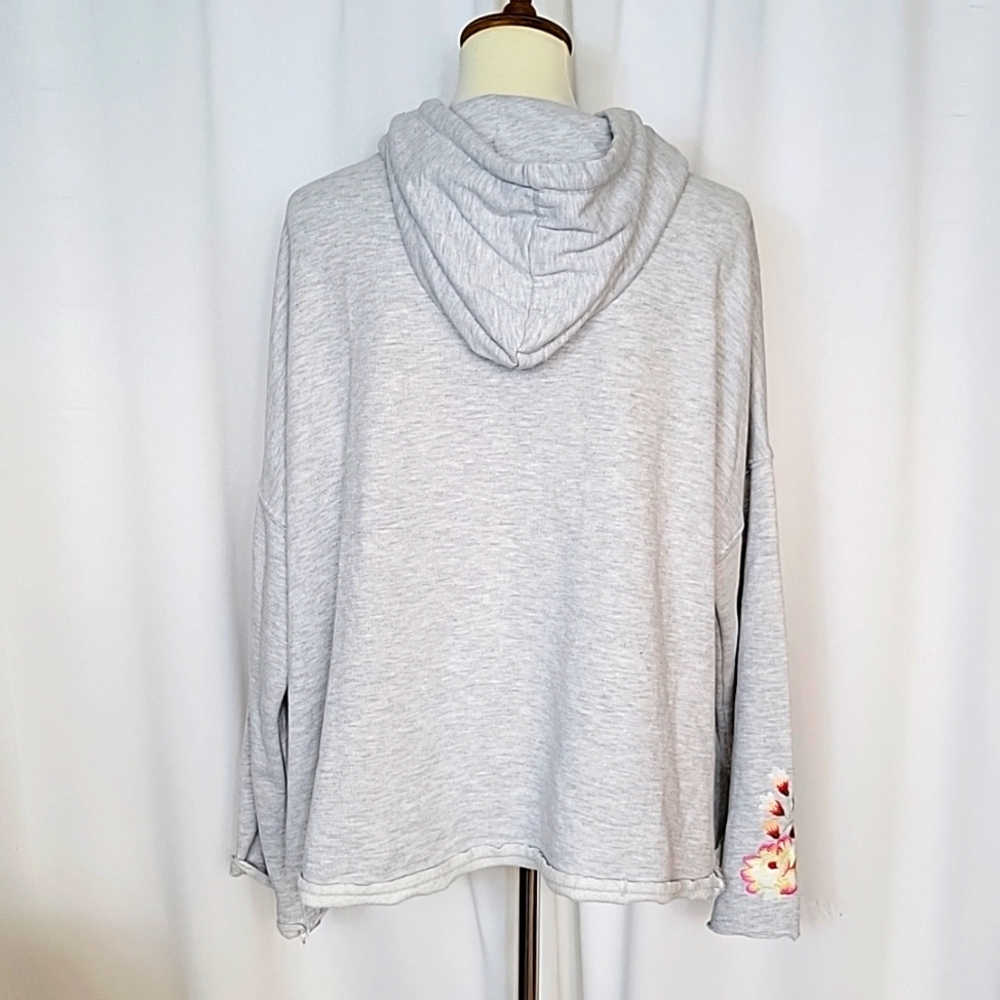 Light Gray Floral Embroidered Hoodie Top - Women's Sweatshirt - Picture 6 of 8
